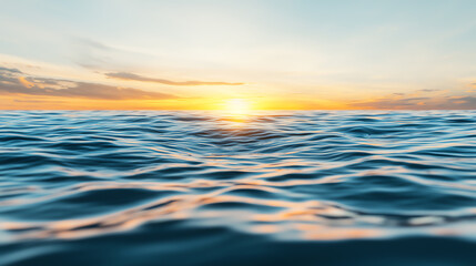 Expansive water surface at sunset, tranquil and serene atmosphere.