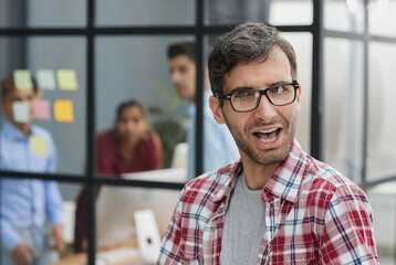 operational problems. Frustrated man confused surprised by unexpected