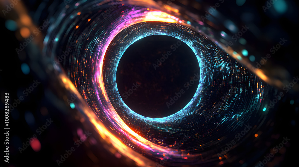 Poster big data wormhole.abstract digital background of moving particles. information space flow. 3d render