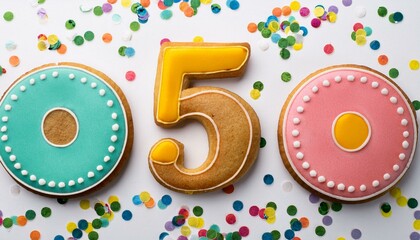 Fototapeta premium Decorated cookie, number 5, image for birthday or anniversary celebration
