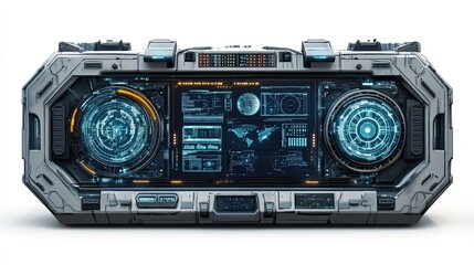 Obraz premium Futuristic Control Panel with Circular Displays and Digital Data