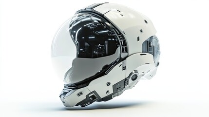 Fototapeta premium Futuristic White Helmet with Transparent Visor and Detailed Design