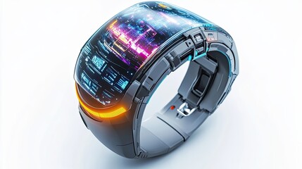 Obraz premium Futuristic Wristband with Digital Display Showing Cityscape