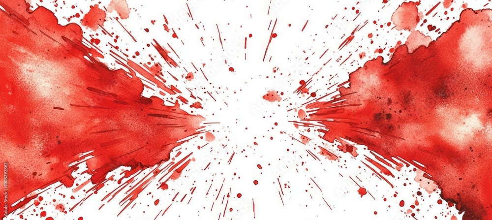 Poster red splash explosion background. watercolor paint. copy space backdrop. generative ai technology.