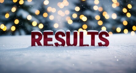 results lettering on winter snow holidays blurred lights bokeh background