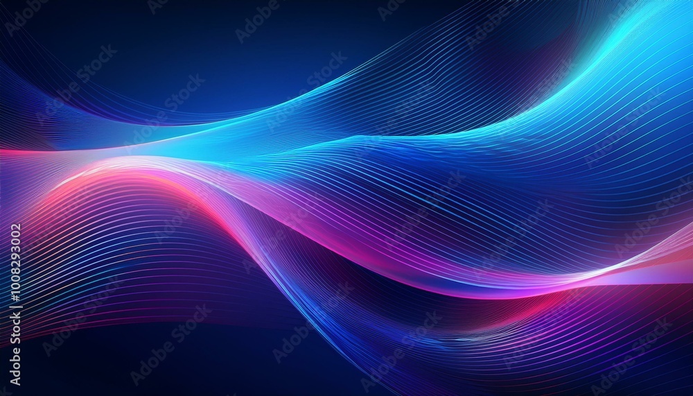 Leinwandbilder dark abstract background with glowing waves. shiny moving lines design element. modern purple-blue g