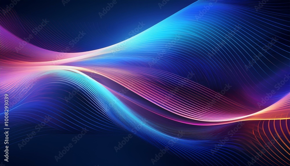 Poster dark abstract background with glowing waves. shiny moving lines design element. modern purple-blue g