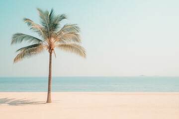 Obraz premium Serene Beach Scene with Turquoise Waters and Lush Greenery Under a Bright Blue Sky and Sunshine