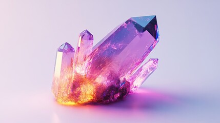 A cluster of vibrant purple and orange crystals on a white background.