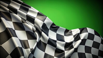 Vibrant green background featuring a high-resolution checkered black and white racing flag, ideal for sports, events,