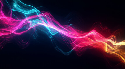 Fototapeta premium Neon futuristic flashes on black background. Motion light lines backdrop. For banner, postcard, illustration. Created with generative AI tools 