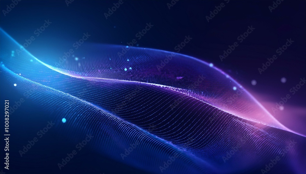 Poster Futuristic point wave. Abstract background with a dynamic wave. Connecting background. Abstract wave Big data technology 3d rendering. Futuristic data stream vector background.
