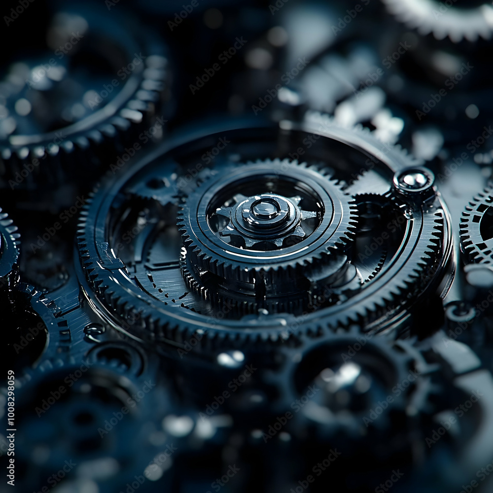 Poster 3d render of intricate gears and cogs illustration