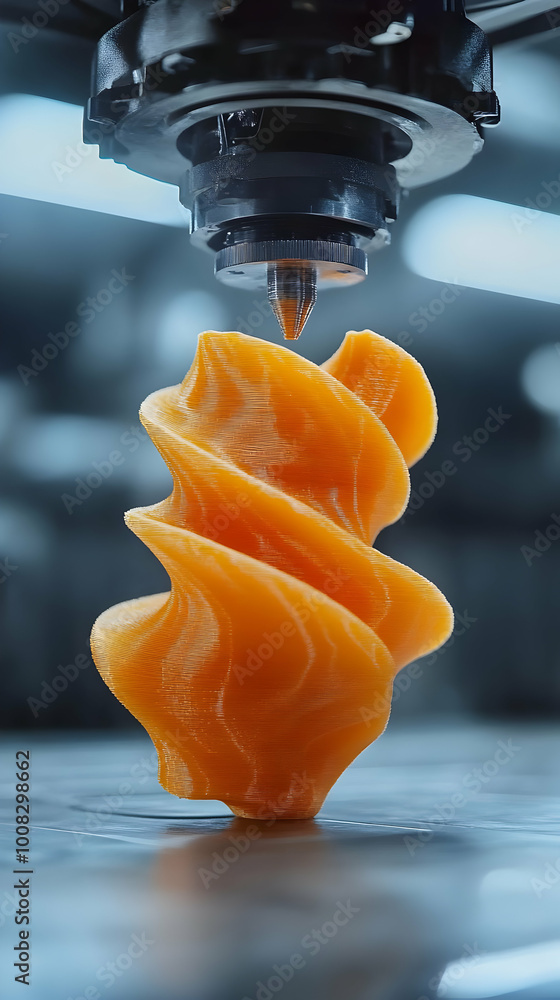Aufkleber 3d printer creating an intricate orange spiral structure - 3d image