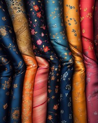 Vibrant Assortment of Colorful Sateen Fabrics Draped Beautifully for Textile and Design Inspiration