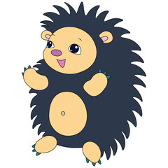 cute happy hedgehog rejoices raising his paws up, stock vector