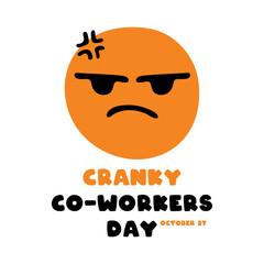 Cranky Co-Workers Day. October 27. Angry face icon. Hand drawn. Flat design vector.