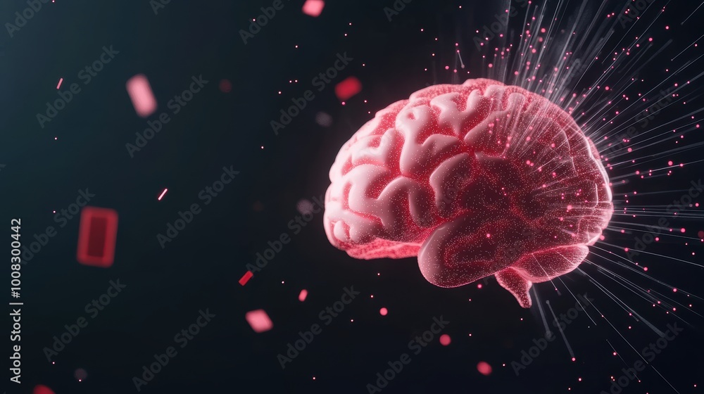 Poster an abstract illustration of a human brain with data streams flowing through it, showcasing the inter