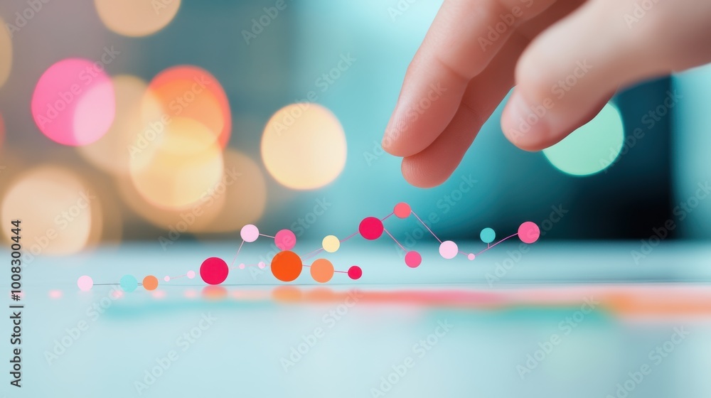 Poster a hand pointing at a significant data point on a scatter plot, highlighting a trend or correlation b