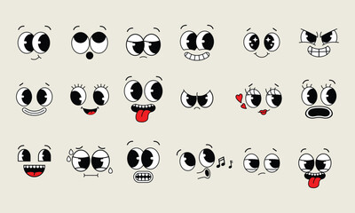 Funny retro 50s cartoon mascot characters funny faces collection