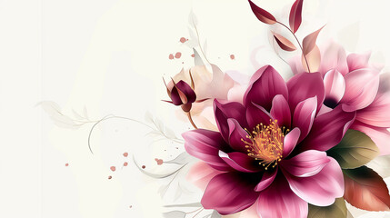 Elegant pink and maroon flowers on soft cream background