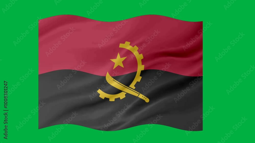Poster angola waving flag loop animation with glowing 3d shade isolated on green background