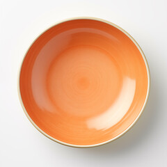 Empty orange ceramic bowl isolated on white background, Top view