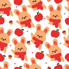 seamless pattern cartoon bunny with autumn vibes. cute autumn fall wallpaper for fabric print, gift wrap paper