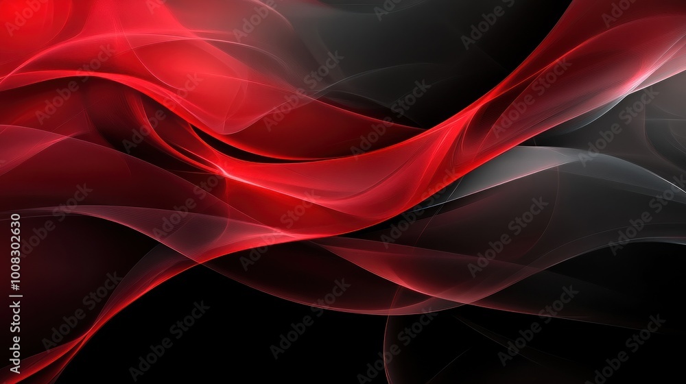 Poster abstract red and black wave design with smooth flowing lines.