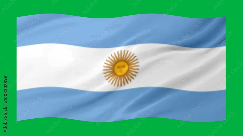 Poster argentina waving flag loop animation with glowing 3d shade isolated on green background