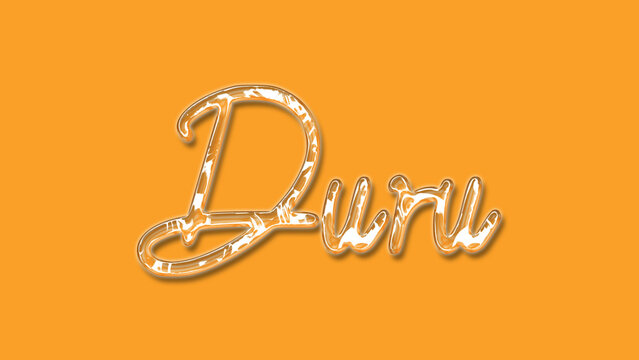 3D Thick Transparent Liquid text effect of name Duru on Yellow Background.