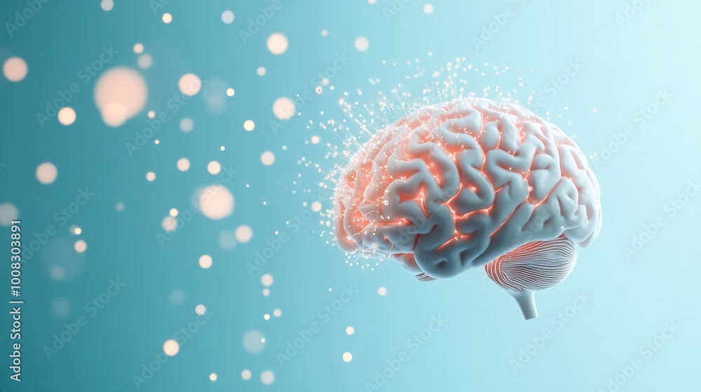 Poster a human brain rendered with digital overlays, showcasing interconnected circuitry and data flow.