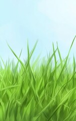 Obraz premium Lush spring green grass under sunlight flat design, front view, outdoor scenery theme, water color, Complementary color scheme