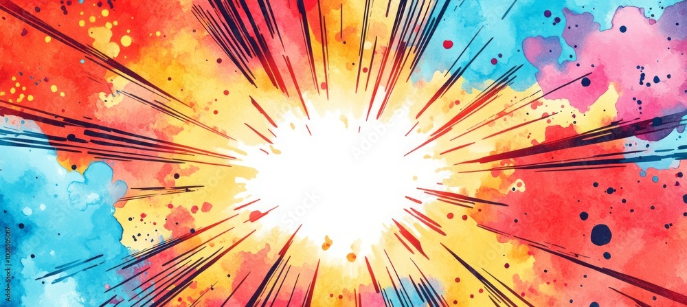 Poster abstract colorful sunburst rays explosion background. watercolor paint. copy space backdrop. generat