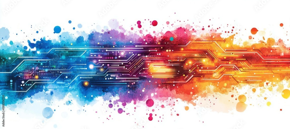 Leinwandbilder abstract network data elements with colorful paint effects. generative ai technology.