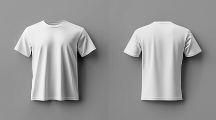 T-shirt mockup. White blank t-shirt front and back views. male clothes wearing clear attractive apparel tshirt models template | Generative AI
