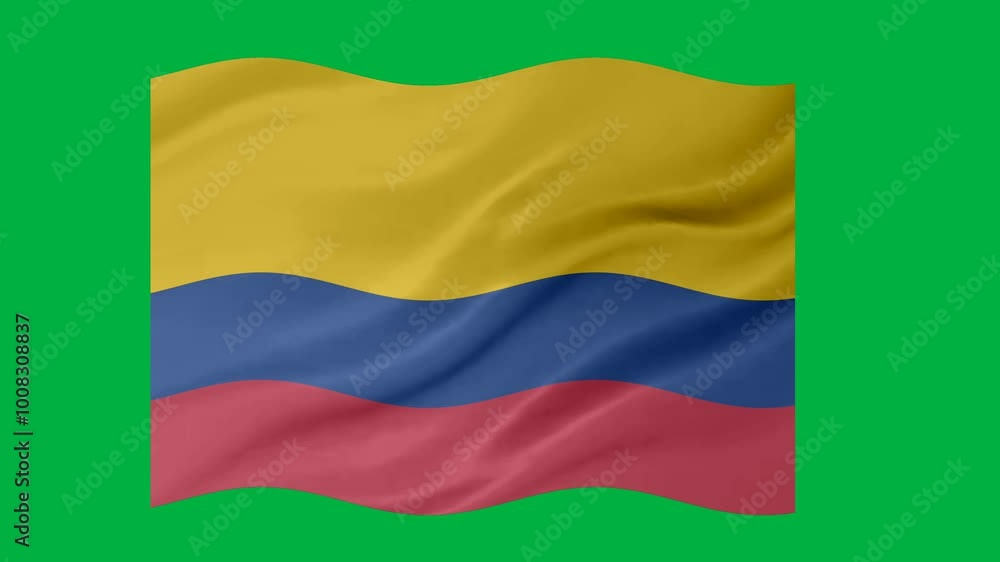 Poster colombia waving flag loop animation with glowing 3d shade isolated on green background
