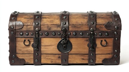 Antique Wooden Chest with Metal Accents and Lock