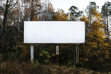 Blank Outdoor Billboard in Forest Setting Amidst Lush Green Trees