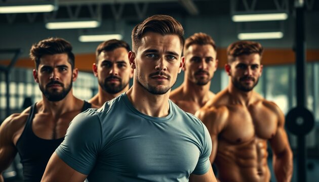 Fitness, portrait and men in gym for exercise, support or bodybuilding together. Serious, athlete and people with confidence for workout, teamwork and training