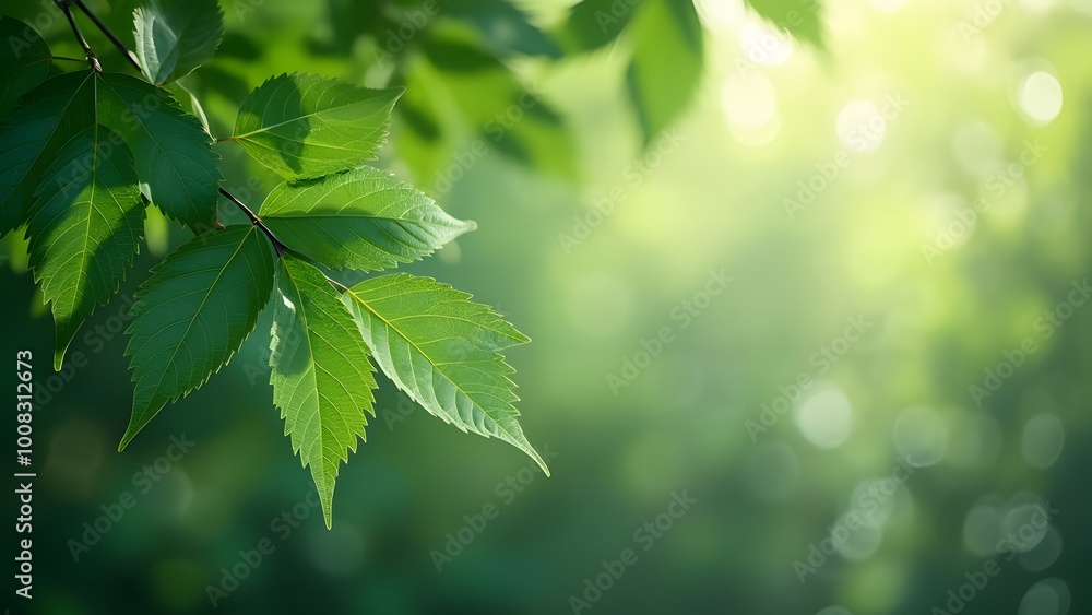 Poster fresh green leaves background with bokeh effect. vector illustration generated by ai