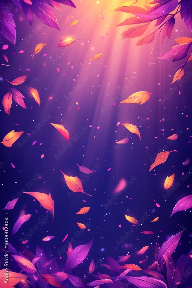 Poster captivating autumn leaves dance in a vibrant display of colors under the soft glow of sunlight in a 