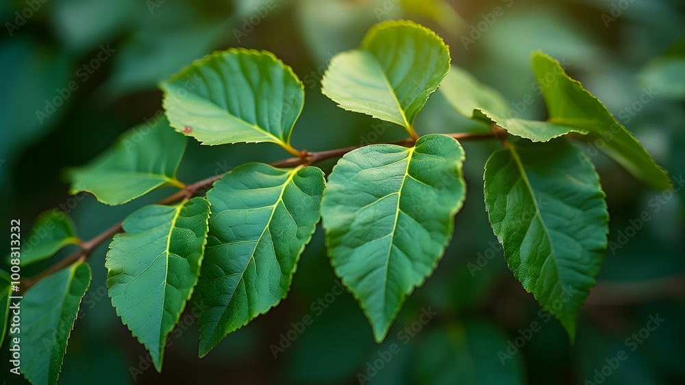Poster green leaves in the forest with a bokeh background and copy space generated by ai