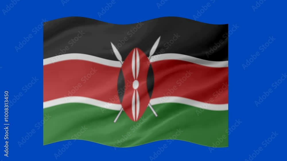 Poster kenya waving flag loop animation with glowing 3d shade isolated on blue background