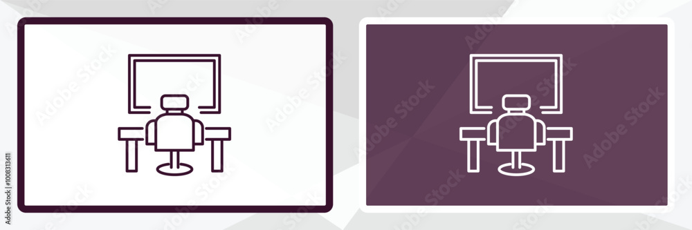 Poster work station outline icon. linear vector from computer concept. thin line white and black work stati