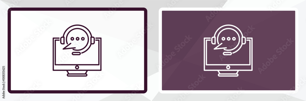 Poster online support outline icon. linear vector from computer concept. thin line white and black online s