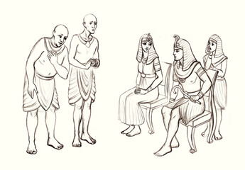 Pharaoh on the throne. Pencil drawing