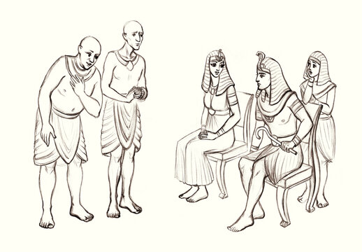 Pharaoh on the throne. Pencil drawing