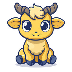Obraz premium A cute cartoon goat with a big smile on its face. The goat is sitting on a white background