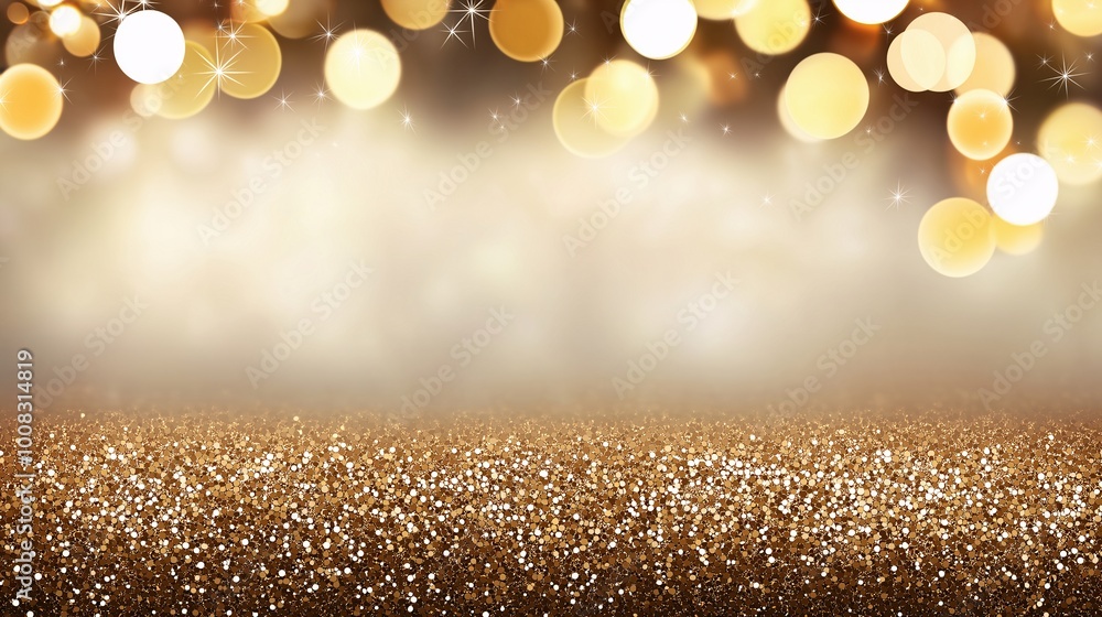 Poster glittering gold background with shimmering bokeh effect